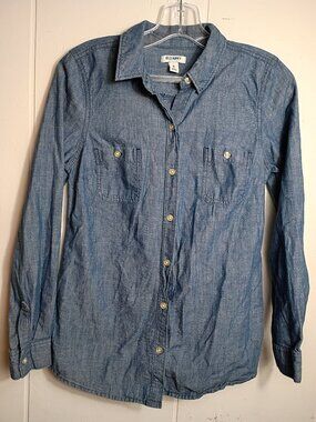 Old Navy Denim Button Down Jean Shirt Womens XS Long Sleeve Classic Chambray